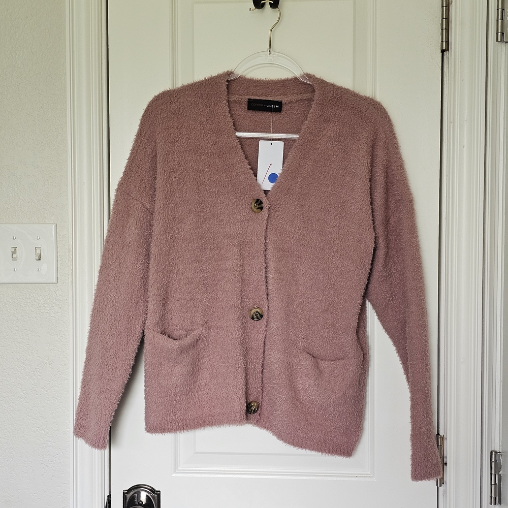 Cozy Pink Cardigan Sweater with V-Neck